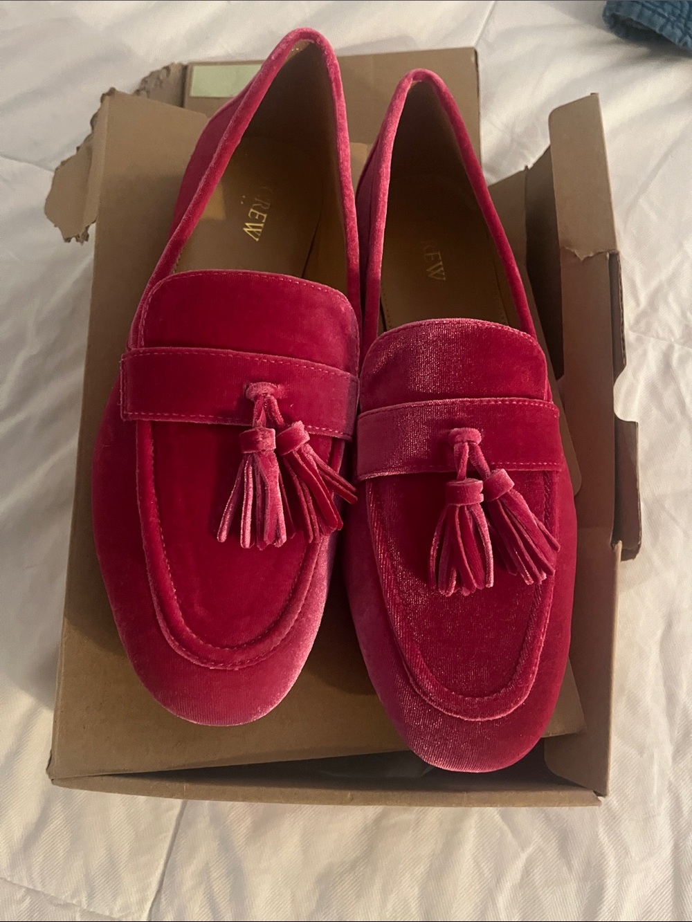 J. Crew Velvet Tassel Loafers - Fuchsia
